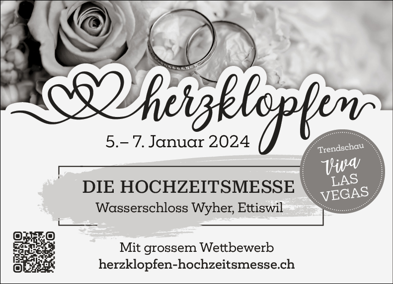 Die Hochzeitsmesse, Wasserschloss Wyher, 14.00 bis 18.00 Uhr, www.herzklopfen-hochzeitsmesse.ch