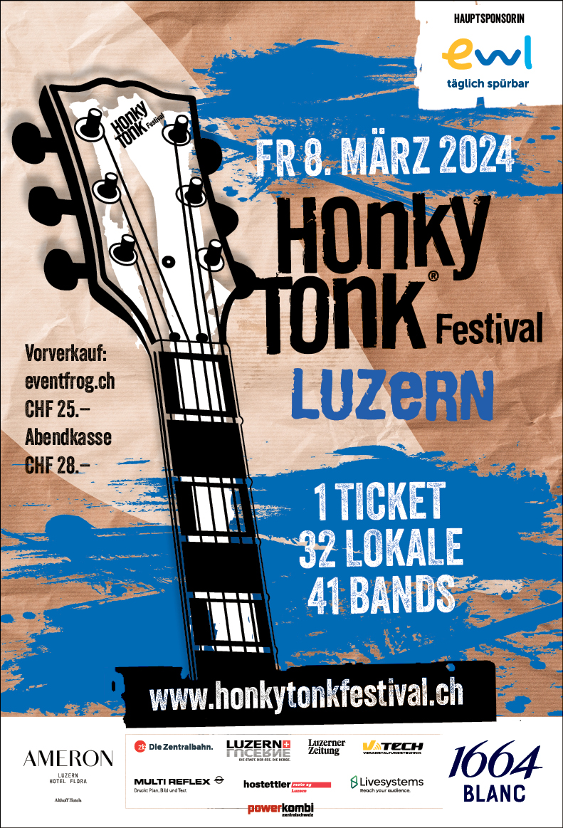 Honky Tonk Festival, 1 Ticket, 32 Lokale, 41 Bands, www.honkytonkfestival.ch