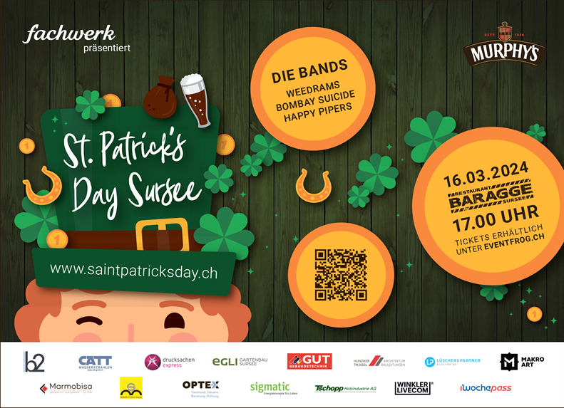 St. Patrick's Day, Bands Weedrams, Bombay Suicide, Happy Pipers, Baragge, 17.00 Uhr, Tickets unter www.eventfrog.ch