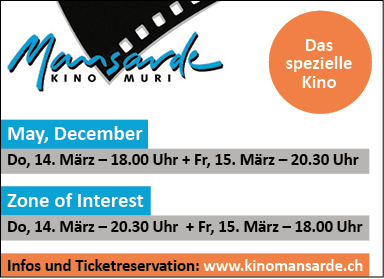 Kino Mansarde, "May, December", 18.00 Uhr, "Zone of Interest", 20.30 Uhr, www.kinomansarde.ch