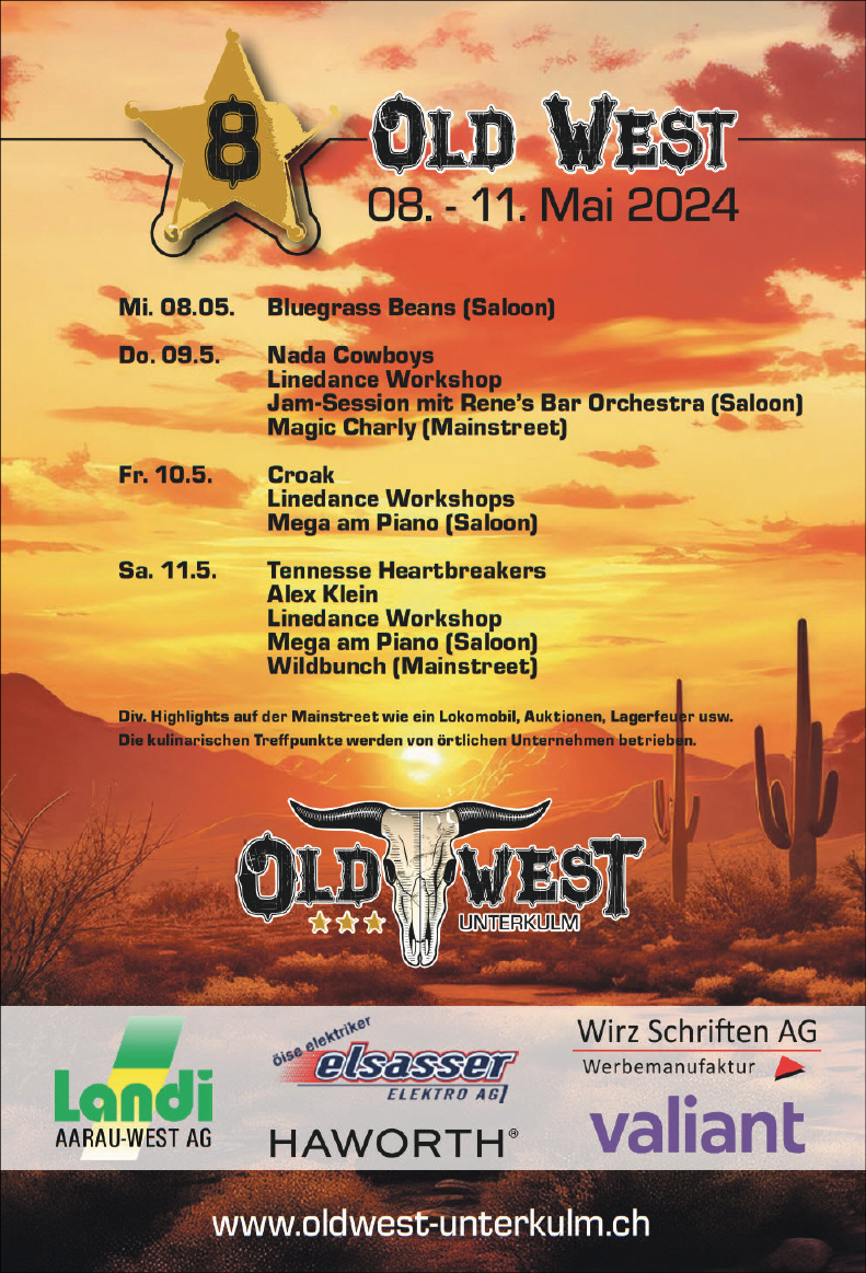 Old West, Nada Cowboys, Lindedance Workshop, Jam-Session mit Rene's Bar Orchestra, Magic Charly, www.oldwest-unterkulm.ch